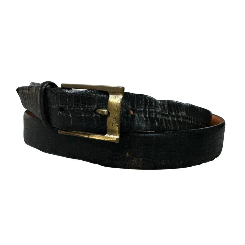 Samantha Black Genuine Leather Belt Size 40 Brass Buckle Made in Canada 02027A